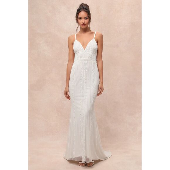 Lulu's Dresses & Skirts - Lulus Stunning Vow White Beaded Sequin Maxi Dress Size L NWT
